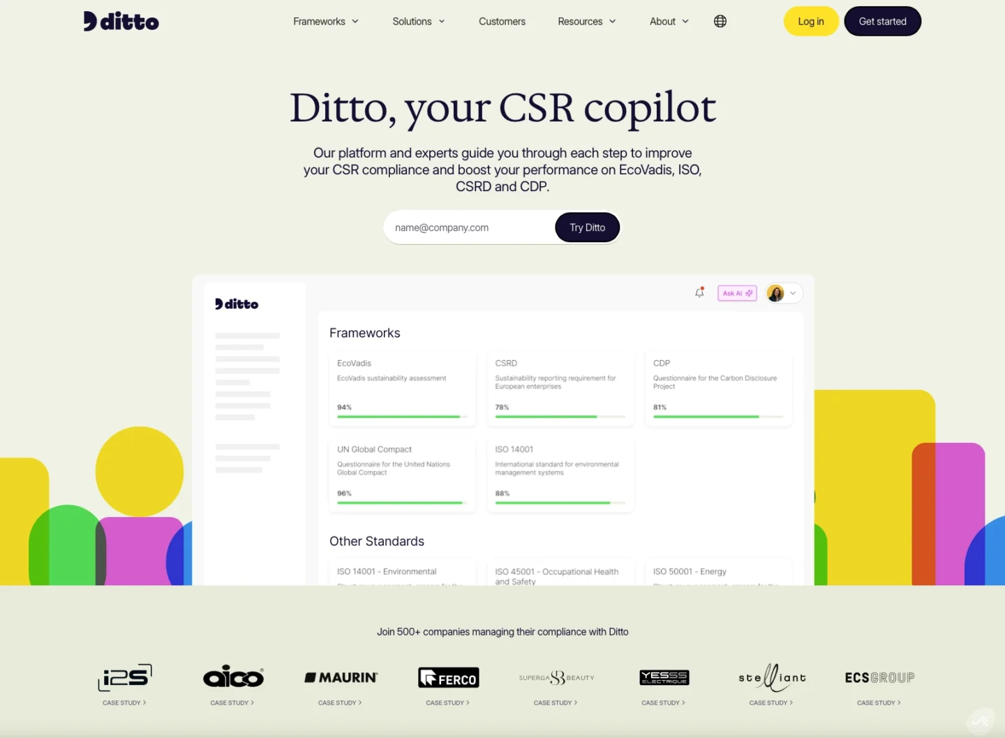 Kleurrijke SaaS website van Ditto