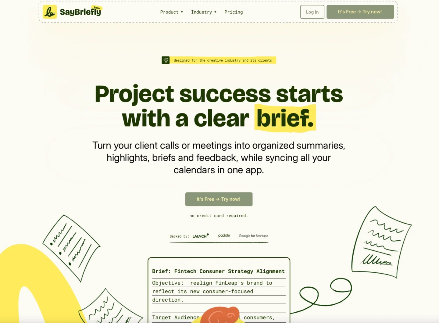 Kleurrijke SaaS website van Briefly
